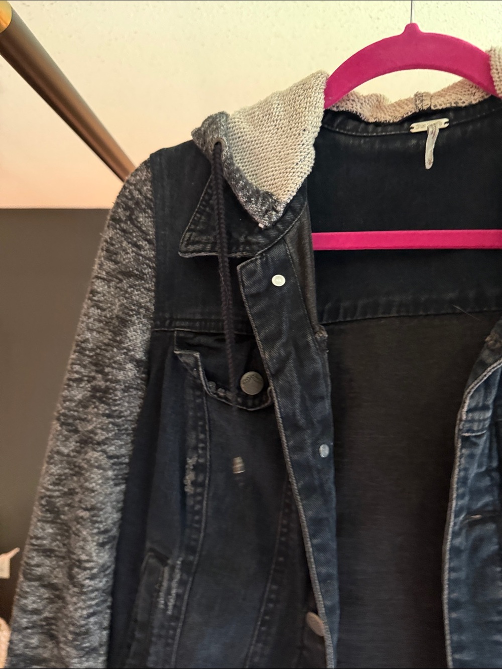 Free people denim and sweatshirt hoodie jean jacket - Picture 3 of 5